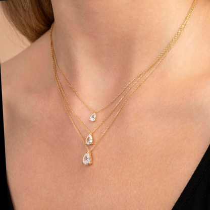 14K Gold Diamond Pear Solitaire Teardrop Necklace