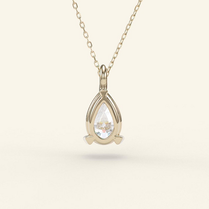 14K Gold Diamond Pear Solitaire Teardrop Necklace