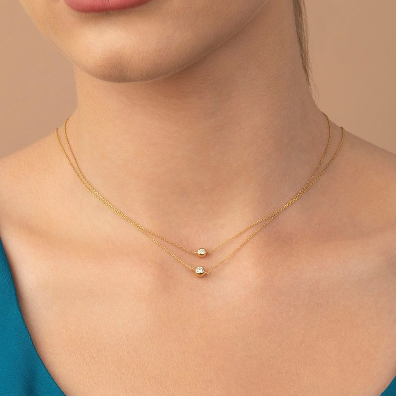 Solitaire Double Sided Dainty Diamond Bezel Necklace