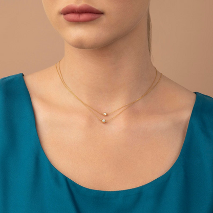 Solitaire Double Sided Dainty Diamond Bezel Necklace