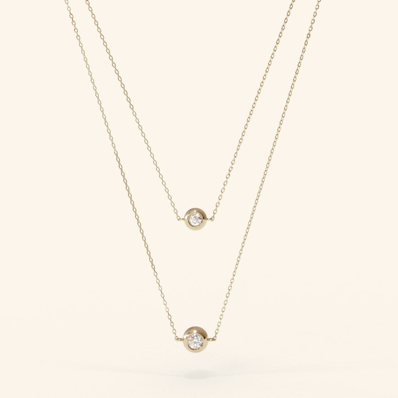 Solitaire Double Sided Dainty Diamond Bezel Necklace