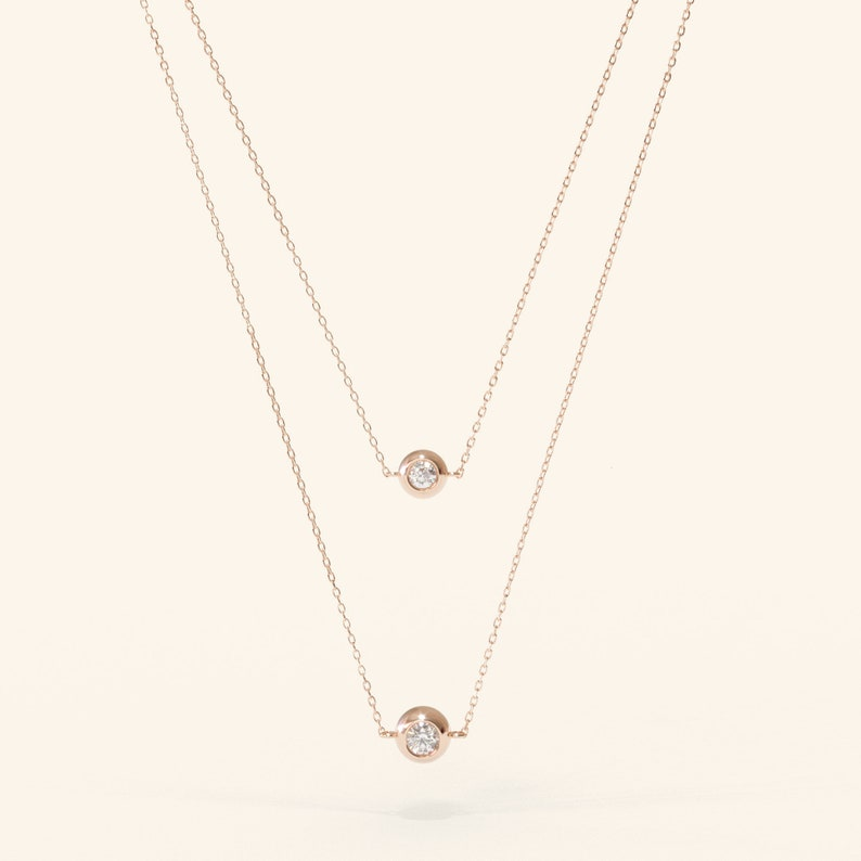 Solitaire Double Sided Dainty Diamond Bezel Necklace