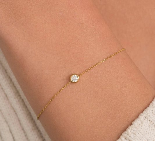 Dainty 14k Solid Gold Diamond Bezel Bracelet