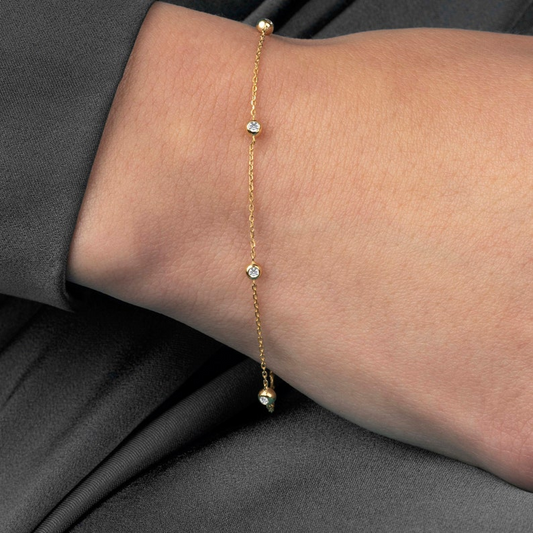 14K Diamond Station Solid Gold Bracelet for Women