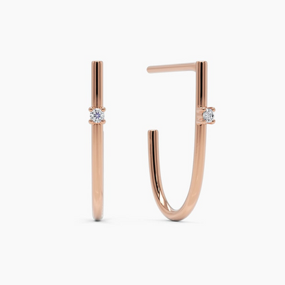 14k Solid Huggie Real Diamond Hoop Gold Earring