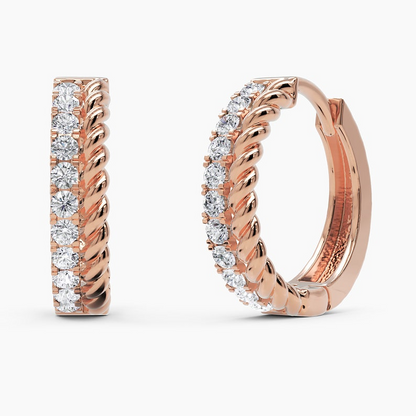 14K Rope Diamond Huggie Hoops Earrings