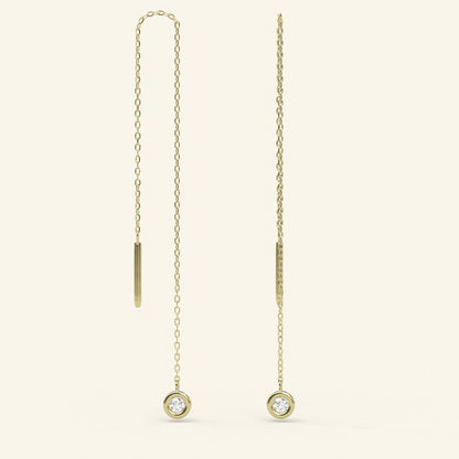 14k Solid Gold Threader Dainty Diamond Earrings