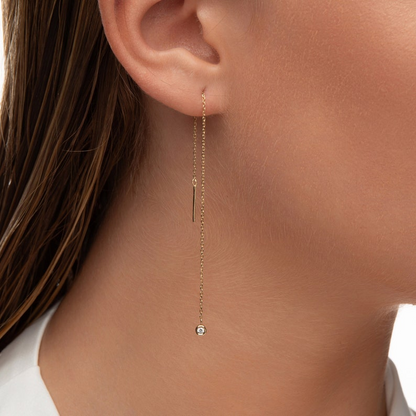 14k Solid Gold Diamond Long Chain Earrings