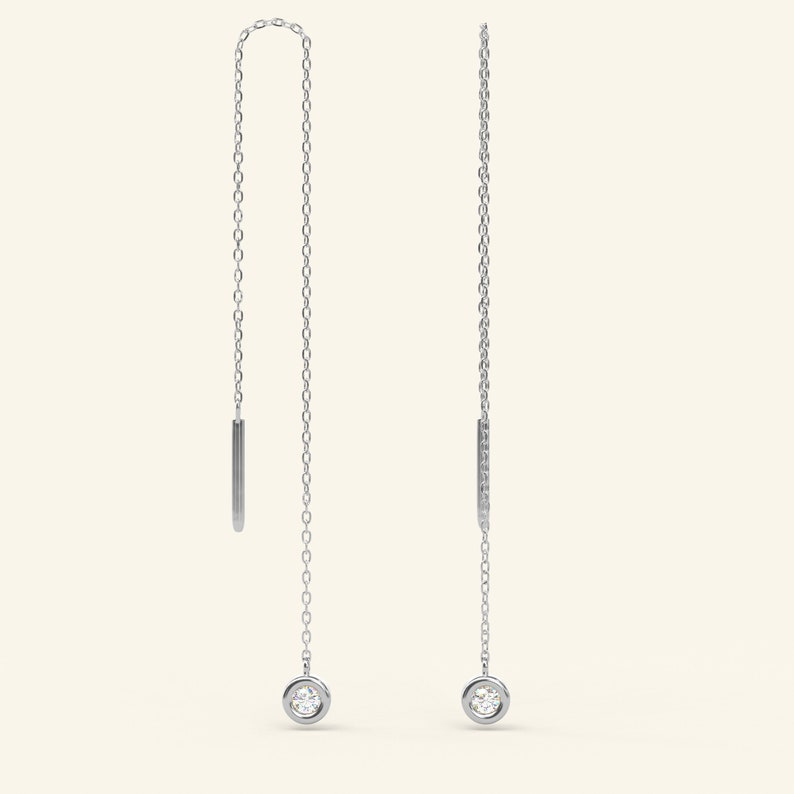 14k Solid Gold Diamond Long Chain Earrings