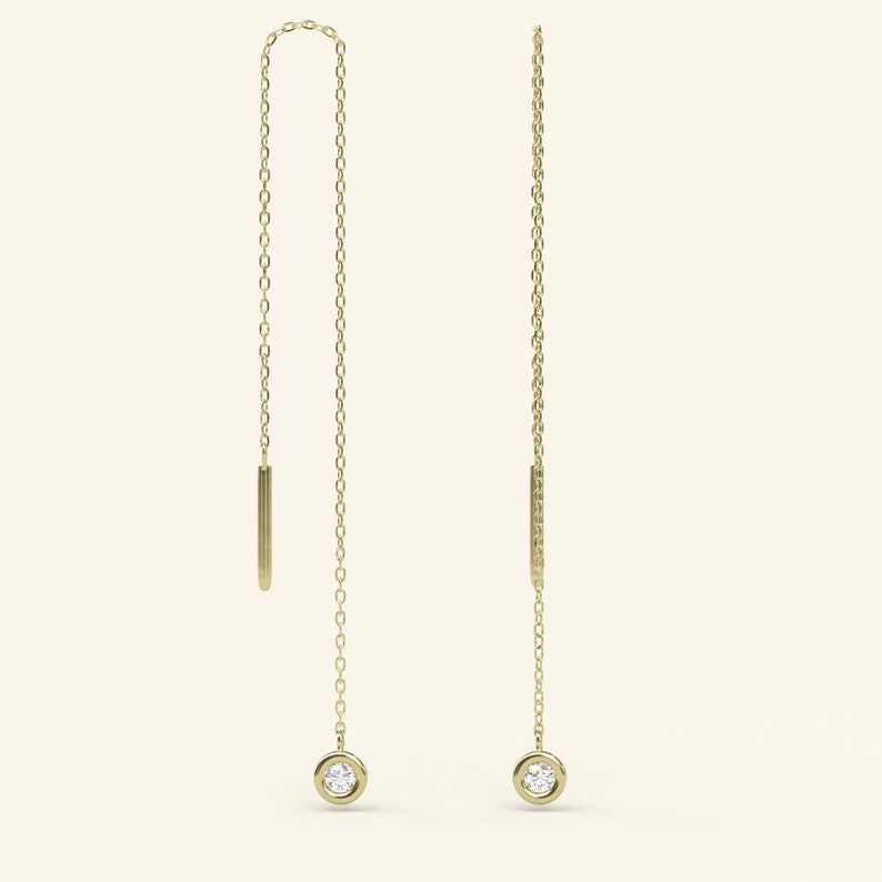 14k Solid Gold Diamond Long Chain Earrings