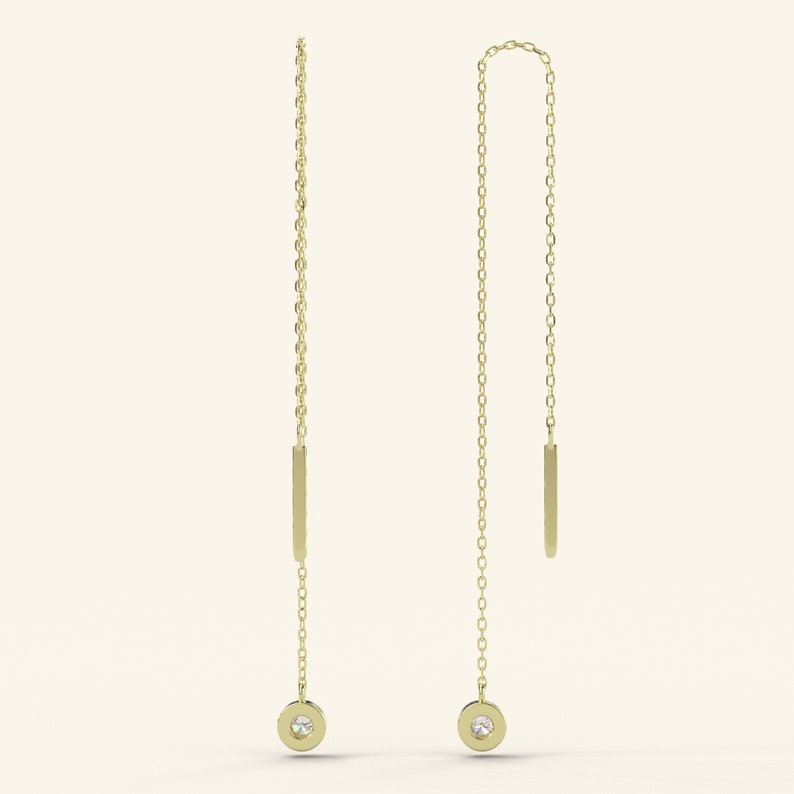 14k Solid Gold Diamond Long Chain Earrings