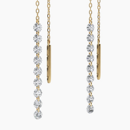 14k Dainty Threader Solid Gold Diamond Chain Earrings