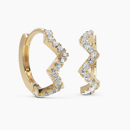 14K Huggie Pave Gold Zig Zag Diamond Earrings