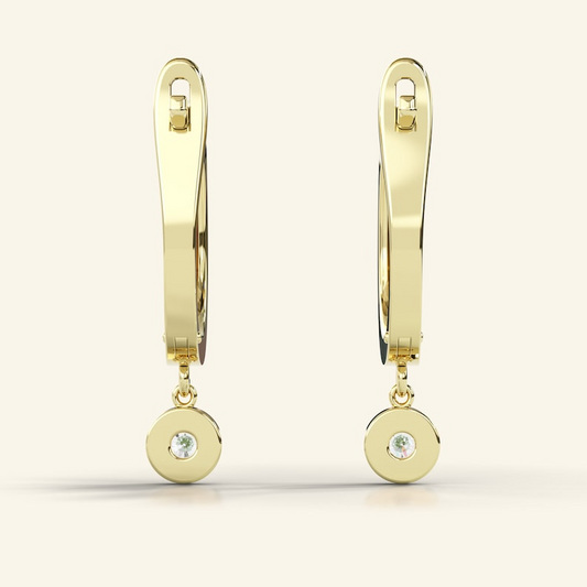 14k Solid Gold Diamond Hoop Bezel Dainty Huggies Earrings