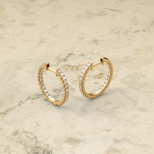 14k Solid Gold Huggie Hoops Two Sided Earrings