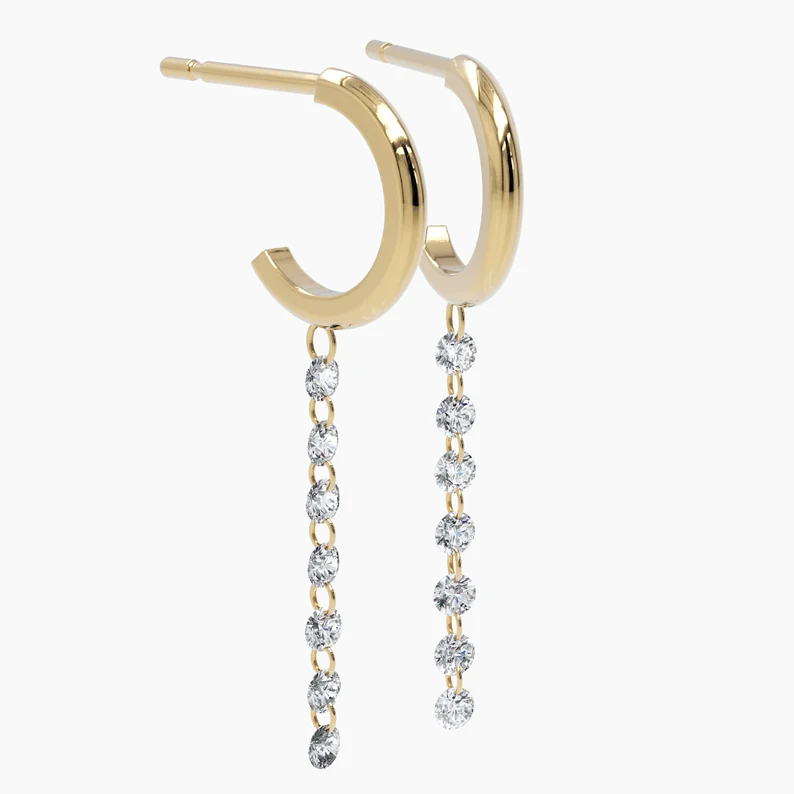 14k Solid Gold Hoop 360 Diamond Earrings