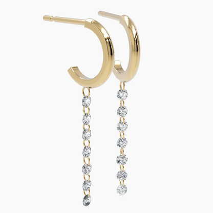 14k Solid Gold Hoop 360 Diamond Earrings