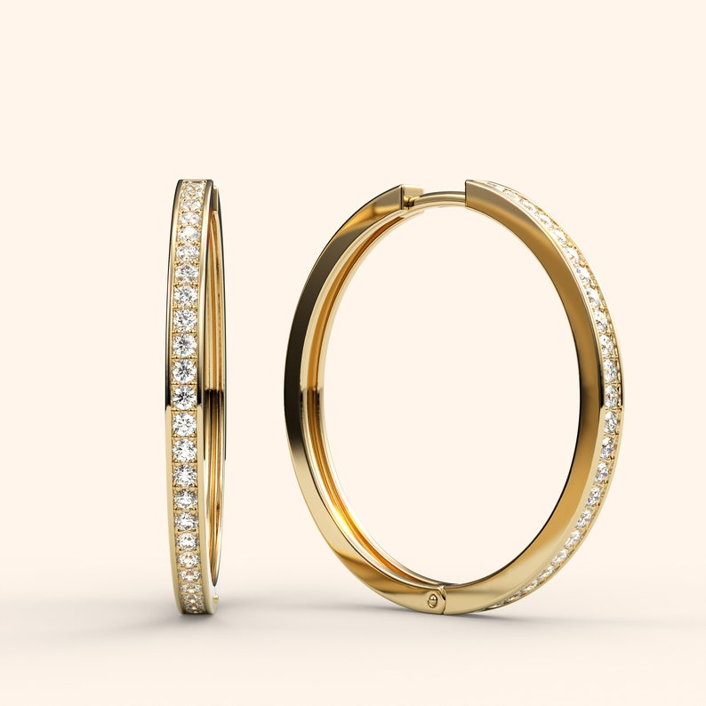 Diamond Hoops 14k Solid Gold Sparkle Earrings