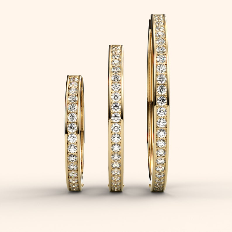 Diamond Hoops 14k Solid Gold Sparkle Earrings