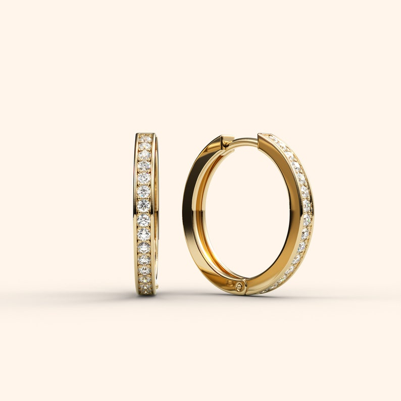 Diamond Hoops 14k Solid Gold Sparkle Earrings