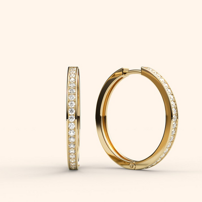 Diamond Hoops 14k Solid Gold Sparkle Earrings