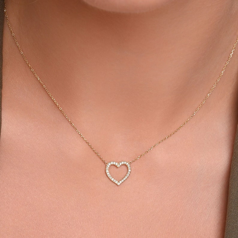 Pave Diamond 14k Solid Gold Heart Love Necklace