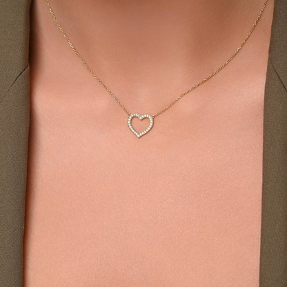 Pave Diamond 14k Solid Gold Heart Love Necklace