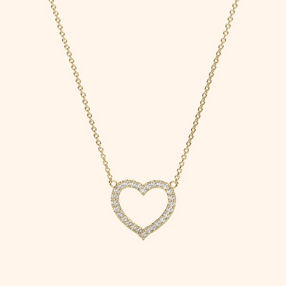 Pave Diamond 14k Solid Gold Heart Love Necklace