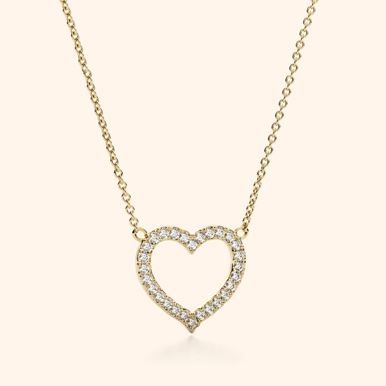 Pave Diamond 14k Solid Gold Heart Love Necklace