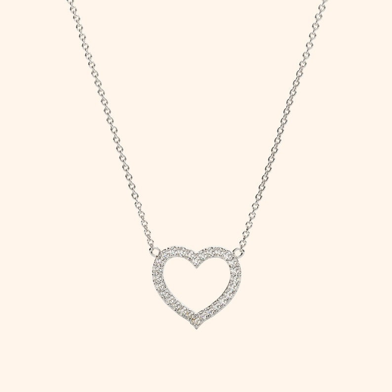 Pave Diamond 14k Solid Gold Heart Love Necklace