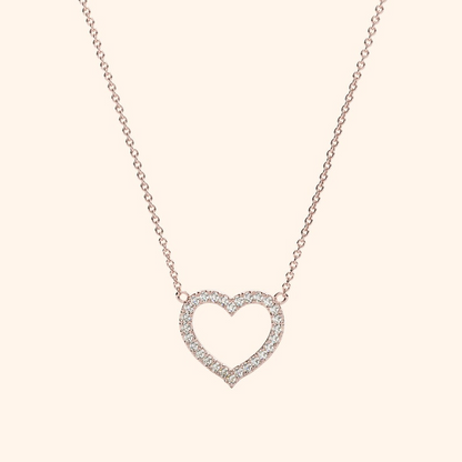 Pave Diamond 14k Solid Gold Heart Love Necklace