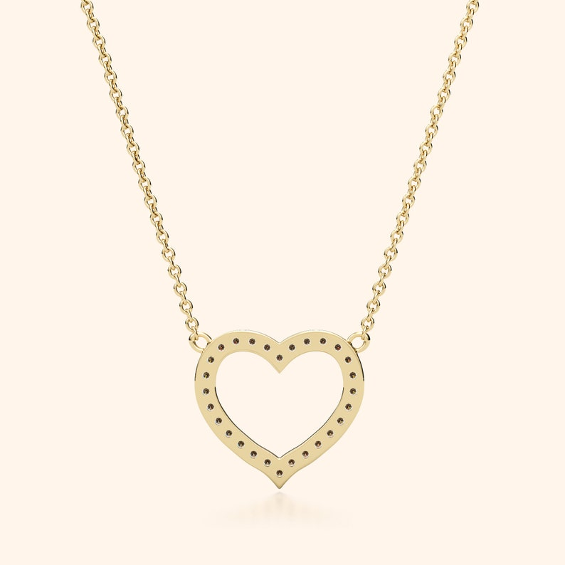 Pave Diamond 14k Solid Gold Heart Love Necklace