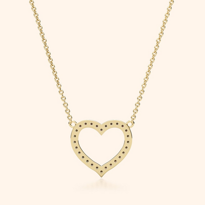 Pave Diamond 14k Solid Gold Heart Love Necklace