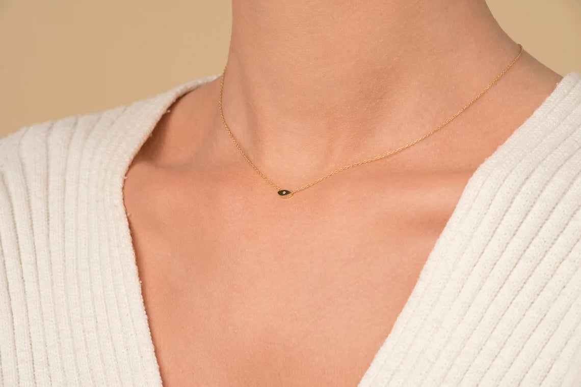 14k Gold Diamond Protection Pendant Necklace