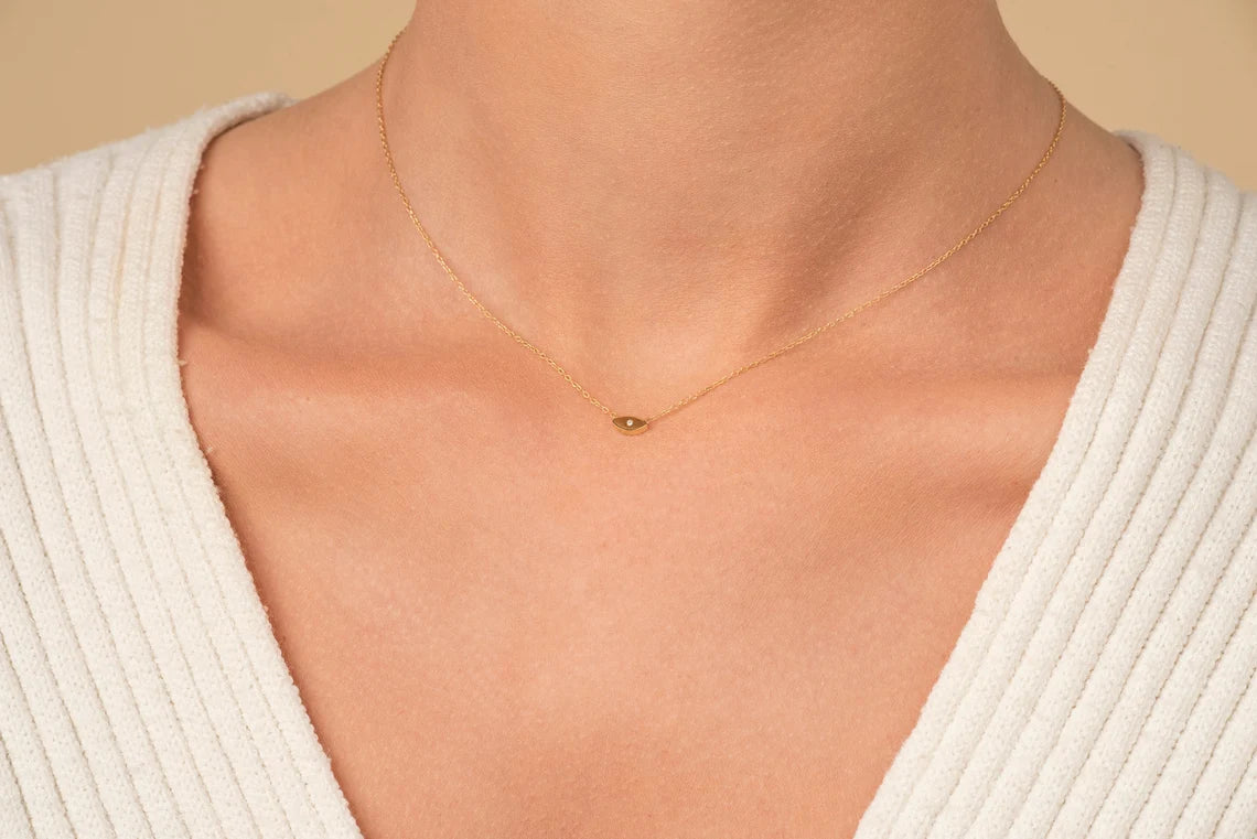 14k Gold Diamond Protection Pendant Necklace