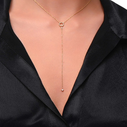 14k Gold Diamond Layering Lariat Long Necklace