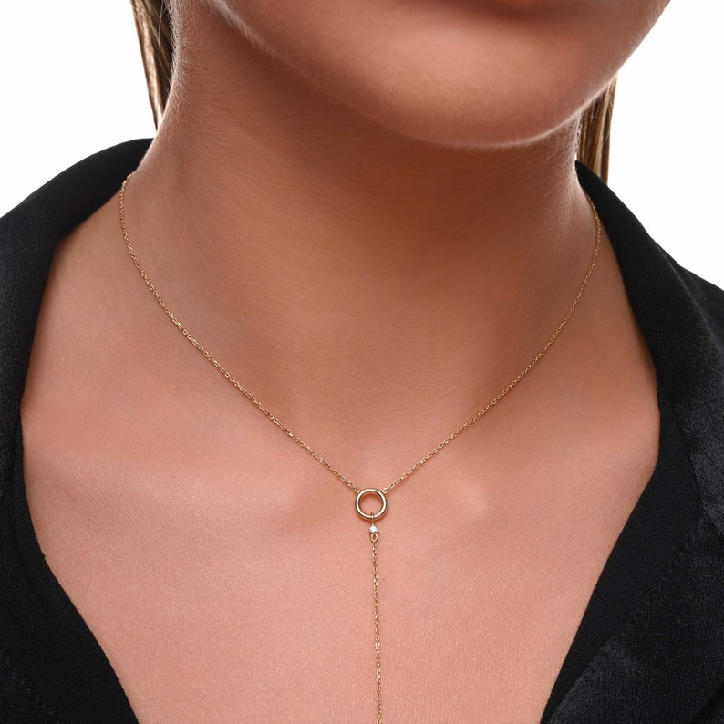 14k Gold Diamond Layering Lariat Long Necklace