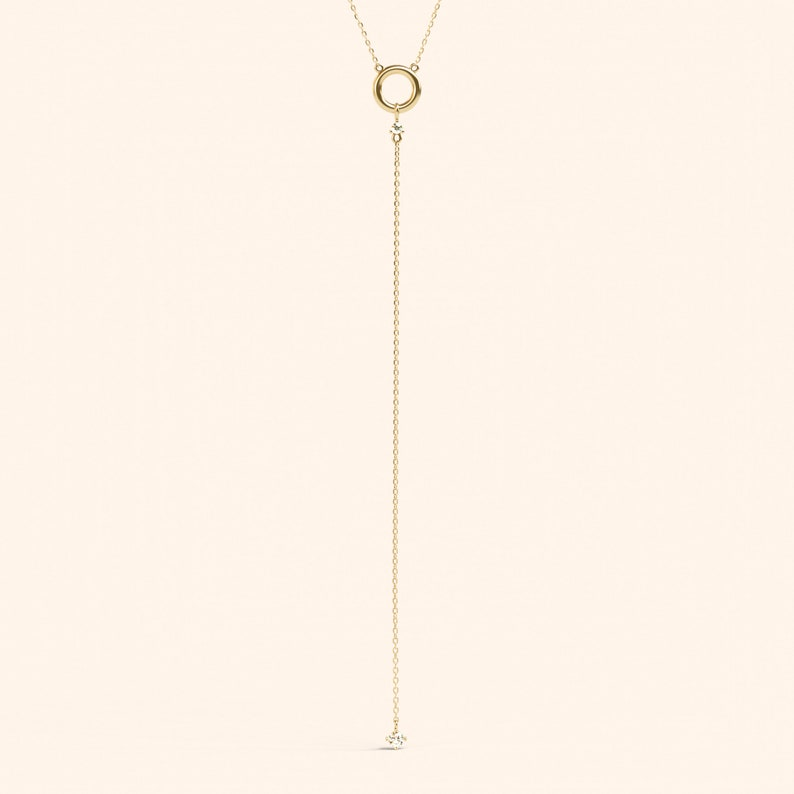 14k Gold Diamond Layering Lariat Long Necklace