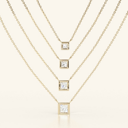 14k Solid Gold Princess Cut Diamond Solitaire Necklace