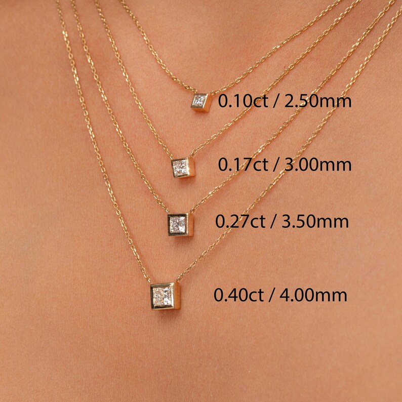 14k Solid Gold Princess Cut Diamond Solitaire Necklace