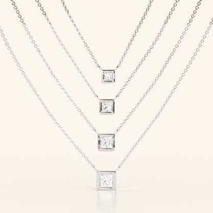 14k Solid Gold Princess Cut Diamond Solitaire Necklace