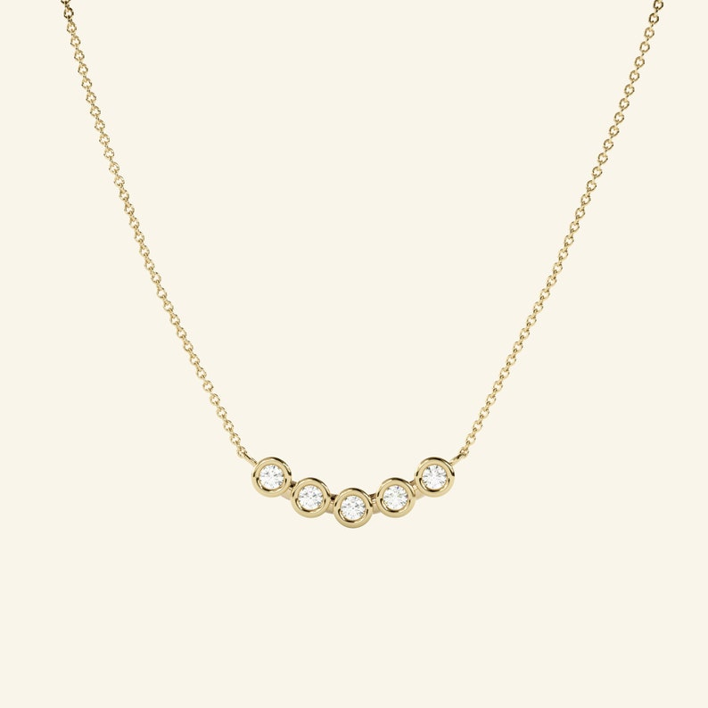 14K Diamond Bar Bezel Curved Layering Necklace