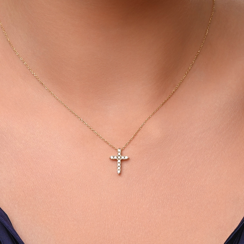 Dainty Diamond 14k Gold Cross Necklace