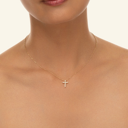 Dainty Diamond 14k Gold Cross Necklace