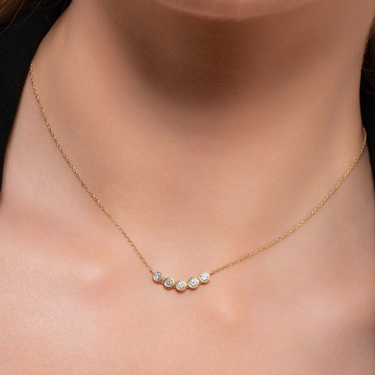 14K Diamond Bar Bezel Curved Layering Necklace