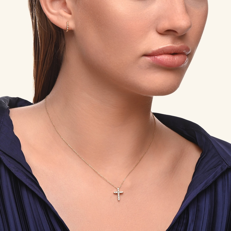 Dainty Diamond 14k Gold Cross Necklace