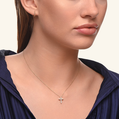 Dainty Diamond 14k Gold Cross Necklace