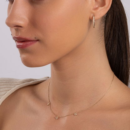 14k Solid Gold Diamond Everyday Clover Necklace