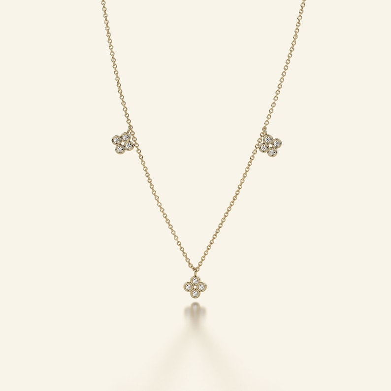 14k Solid Gold Diamond Everyday Clover Necklace