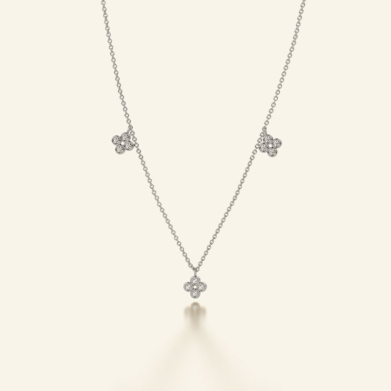 14k Solid Gold Diamond Everyday Clover Necklace